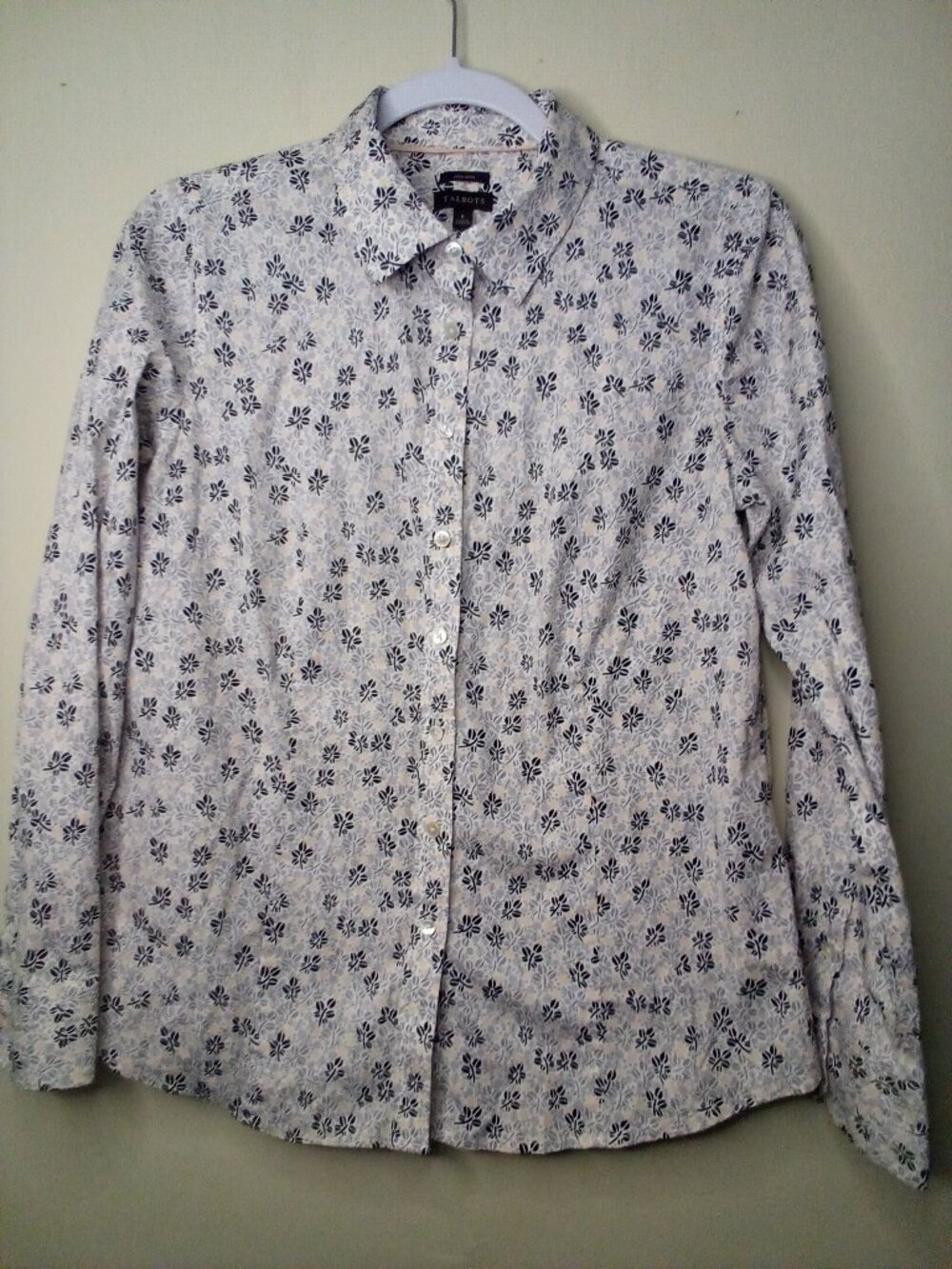 Talbots Blouse Women 6 Button Up Long Sleeve Pattern Gray Black